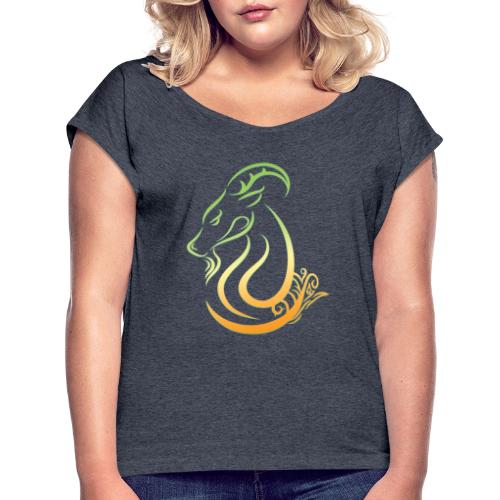 Capricorn Zodiac Sea Goat Astrology Logo - Women's Roll Cuff T-Shirt