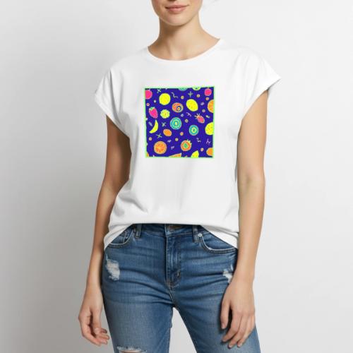 Expressive Neon Fruit Artistry Pattern - Women's Premium Roll Up Sleeve T-Shirt