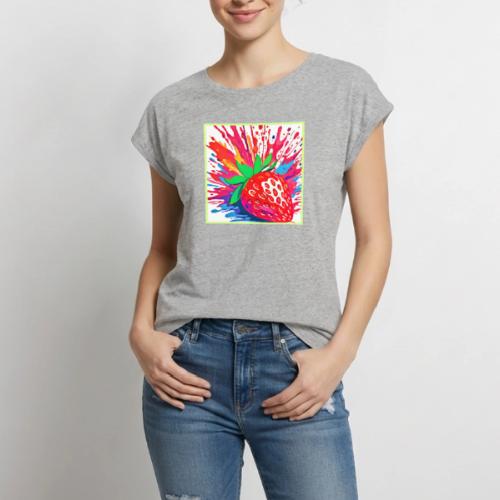 Splatter Strawberry Splash - Women's Premium Roll Up Sleeve T-Shirt