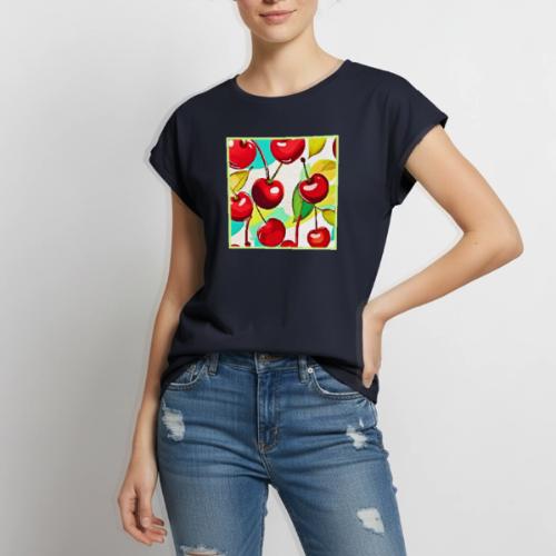 Vibrant Cherry Pattern - Women's Premium Roll Up Sleeve T-Shirt