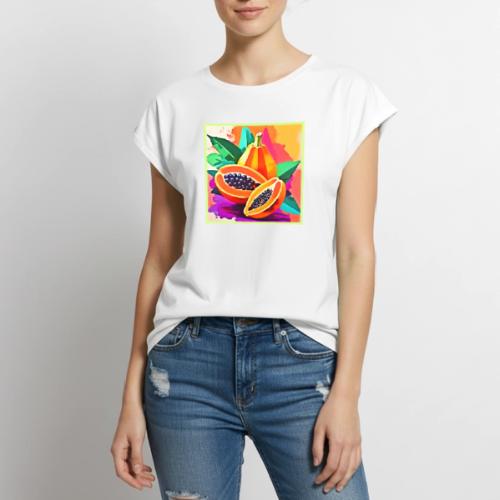 Sliced Papaya Pop Art - Women's Premium Roll Up Sleeve T-Shirt
