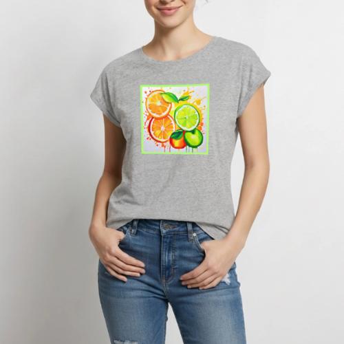 Neon Chaos Liquid Color Explosion - Women's Premium Roll Up Sleeve T-Shirt