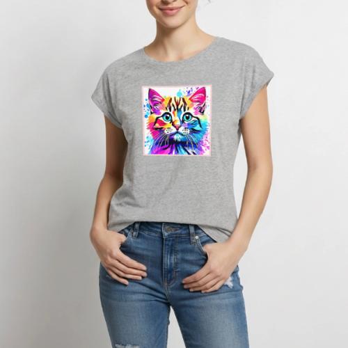 Vivid Kitty Vibes Design - Women's Premium Roll Up Sleeve T-Shirt