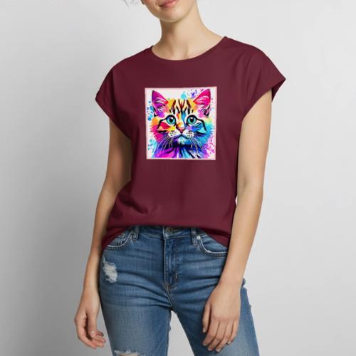 Vivid Kitty Vibes Design - Women's Premium Roll Up Sleeve T-Shirt