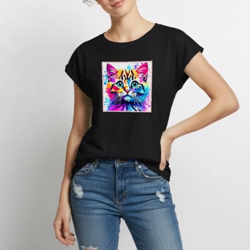 Vivid Kitty Vibes Design - Women's Premium Roll Up Sleeve T-Shirt