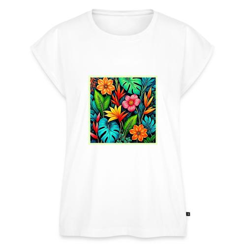 Vibrant Tropical Jungle Bloom Art - Women's Premium Roll Up Sleeve T-Shirt