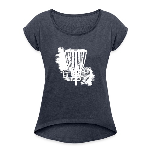 Disc Golf Basket White Print - Women's Roll Cuff T-Shirt
