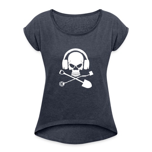 Silver Pirate Logo White LARGE TRANS - Women's Roll Cuff T-Shirt