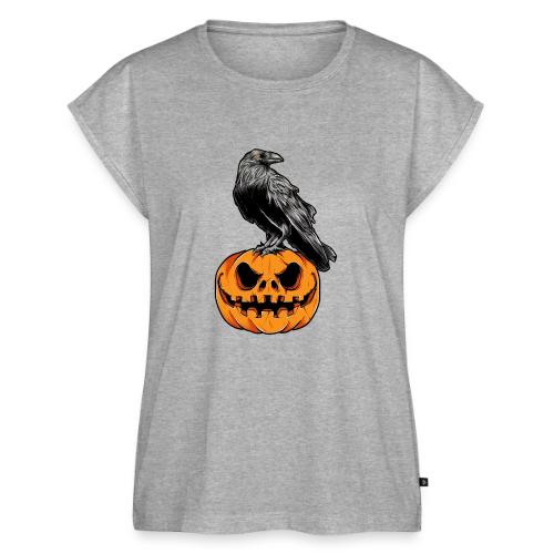 The Raven and Pumpkin - Women's Premium Roll Up Sleeve T-Shirt