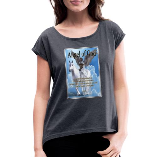 Angel of God, My guardian Dear (version with sky) - Women's Roll Cuff T-Shirt