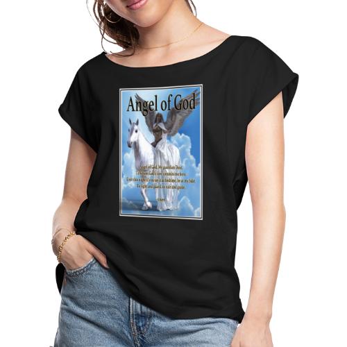 Angel of God, My guardian Dear (version with sky) - Women's Roll Cuff T-Shirt