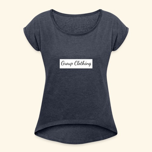 Cursive Black and White Hoodie - Women's Roll Cuff T-Shirt