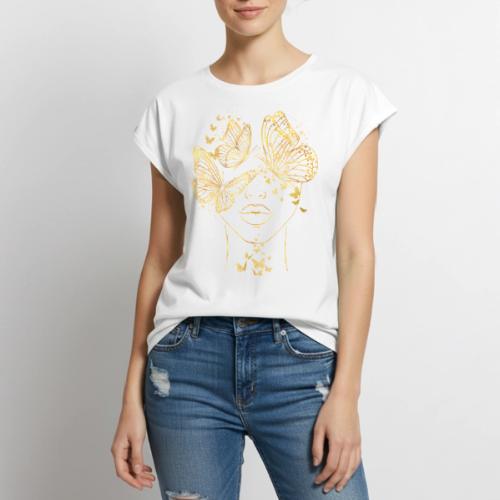 Queen Of Butterflies - Goddess Design - Women's Premium Roll Up Sleeve T-Shirt