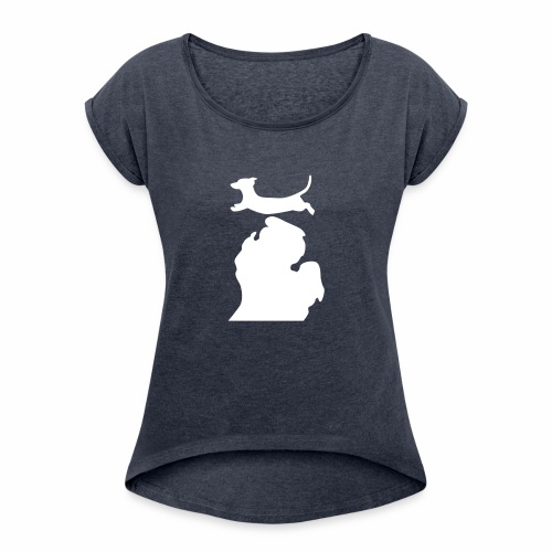 Dachshund Bark Michigan - Women's Roll Cuff T-Shirt