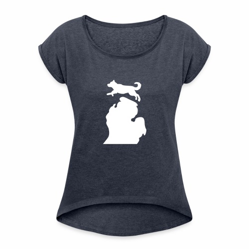 Bark Michigan Husky - Michigan Tech Colors - Women's Roll Cuff T-Shirt