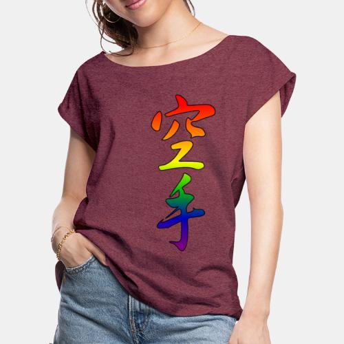Karate Kanji Rainbow Gradient - Women's Roll Cuff T-Shirt