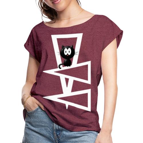 Kitty On Triangles - Women's Roll Cuff T-Shirt