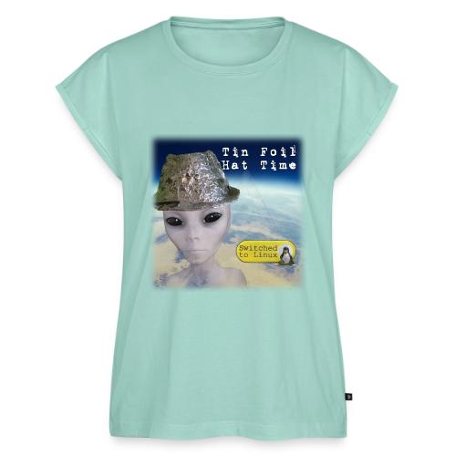 Tin Foil Hat Time (Earth) - Women's Premium Roll Up Sleeve T-Shirt