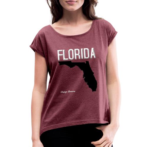 FLORIDA REGION MAP WHITE - Women's Roll Cuff T-Shirt