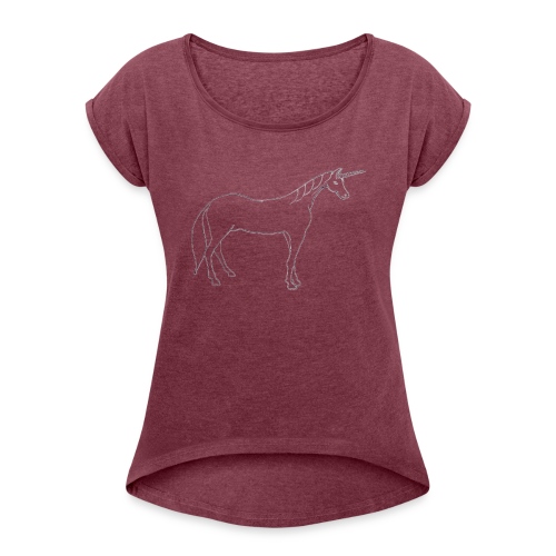 unicorn outline - Women's Roll Cuff T-Shirt