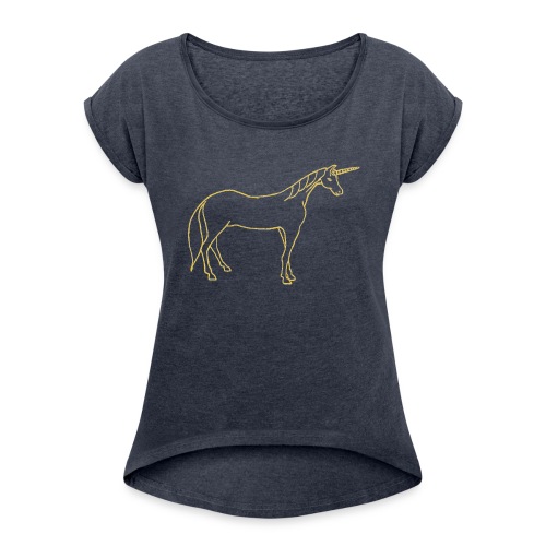unicorn gold outline - Women's Roll Cuff T-Shirt