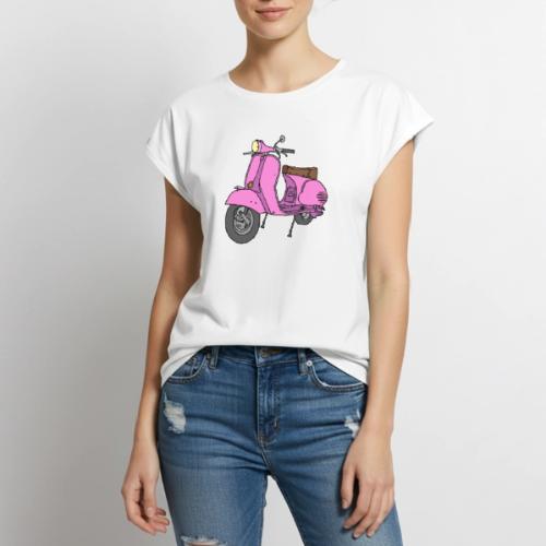 Pink motor scooter - Women's Premium Roll Up Sleeve T-Shirt