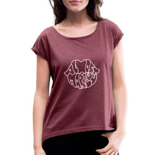 Almost Marilyn Lips Logo White Outline - Women's Roll Cuff T-Shirt