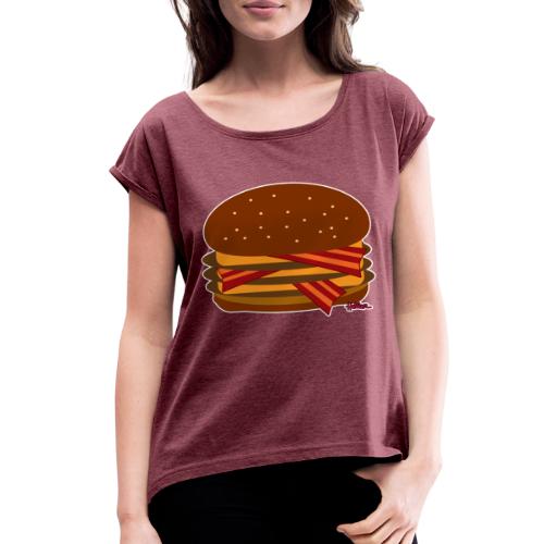 Virtual Cheeseburger - BACON Triple Cheese - Women's Roll Cuff T-Shirt