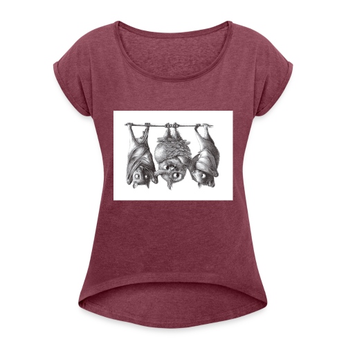 Vampire Owl with Bats - Women's Roll Cuff T-Shirt
