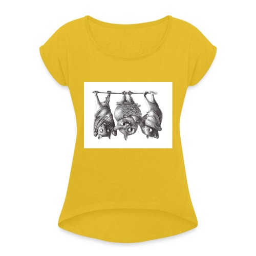 Vampire Owl with Bats - Women's Roll Cuff T-Shirt