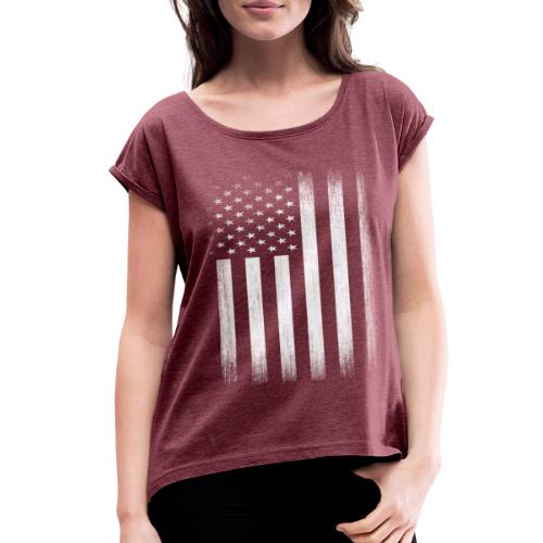 US Flag Distressed - Women's Roll Cuff T-Shirt