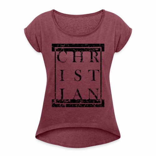 CHRISTIAN Religion - Grunge Block Box Gift Ideas - Women's Roll Cuff T-Shirt
