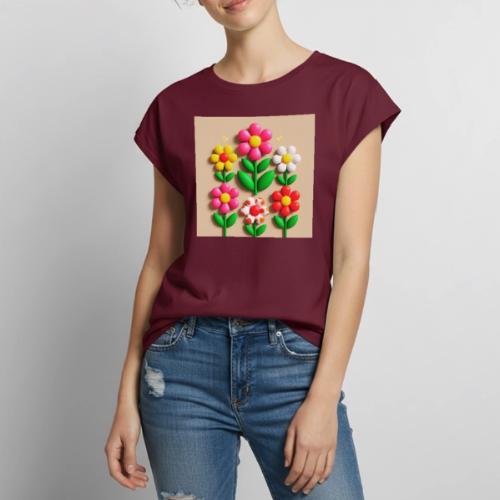 3D Flowers and Butterflies in Amber, Floral Design - Women's Premium Roll Up Sleeve T-Shirt