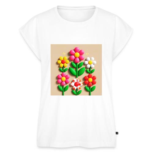3D Flowers and Butterflies in Amber, Floral Design - Women's Premium Roll Up Sleeve T-Shirt
