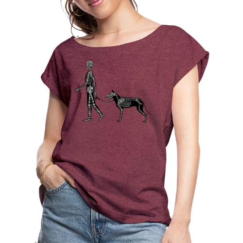Skeleton Human and Dog - Women's Roll Cuff T-Shirt