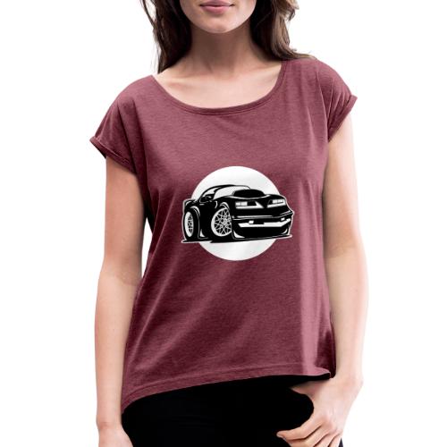 Seventies Classic American Muscle Car Cartoon - Women's Roll Cuff T-Shirt