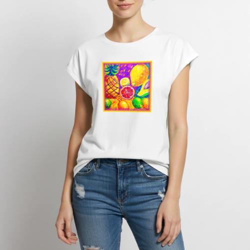 Stylish Fruits Painting Design. Buy Now - Women's Premium Roll Up Sleeve T-Shirt