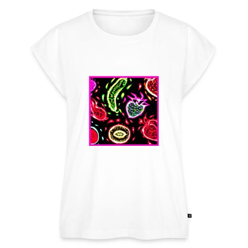Neon Tropical Fruits Patterns Art - Women's Premium Roll Up Sleeve T-Shirt