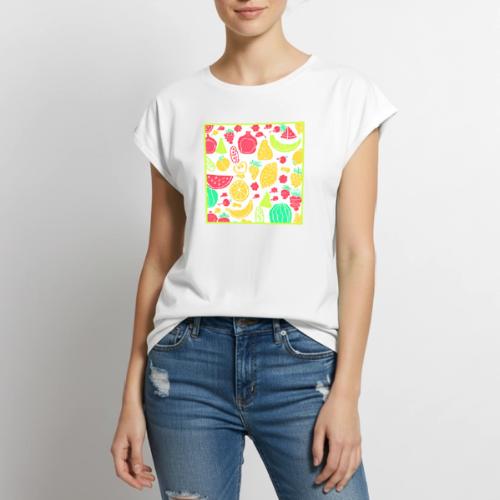 Vibrant Colorful Fruits Pattern - Women's Premium Roll Up Sleeve T-Shirt