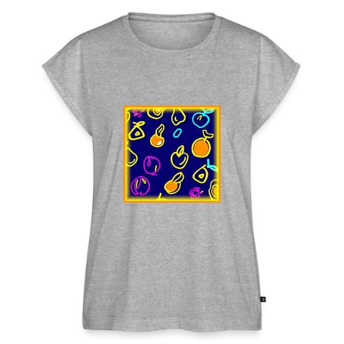 Dynamic Neon Fruits Pattern Design - Women's Premium Roll Up Sleeve T-Shirt