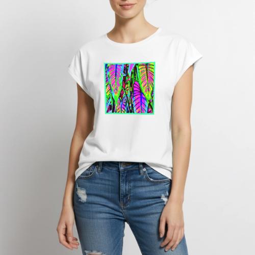 VividNeon Leaves Pattern - Women's Premium Roll Up Sleeve T-Shirt