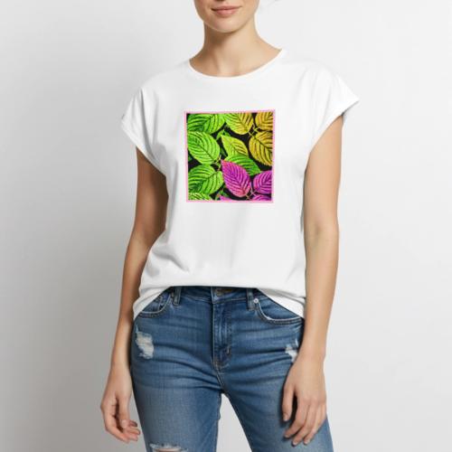 Stunning Neon Leaves Pattern - Women's Premium Roll Up Sleeve T-Shirt