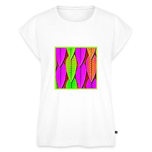 Vivid Neon Leaves Pattern - Women's Premium Roll Up Sleeve T-Shirt