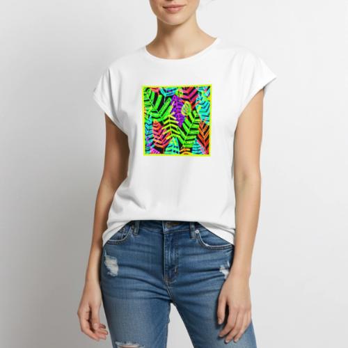 Glowing Leaf Pattern Design - Women's Premium Roll Up Sleeve T-Shirt