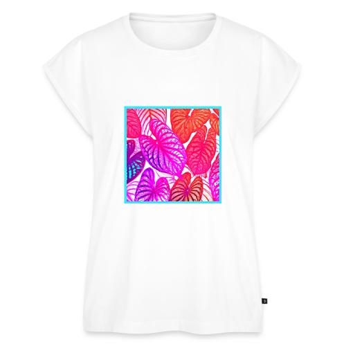Color Burst Leaves Neon Elegance - Women's Premium Roll Up Sleeve T-Shirt