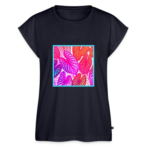 Color Burst Leaves Neon Elegance - Women's Premium Roll Up Sleeve T-Shirt