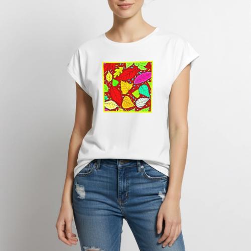 Rainbow Leaves Vibrant Pattern - Women's Premium Roll Up Sleeve T-Shirt