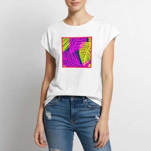 Neon Leaf Delight Chromatic Art - Women's Premium Roll Up Sleeve T-Shirt