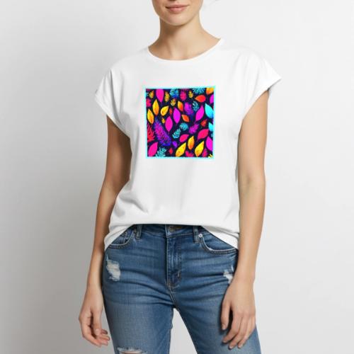 Vibrant Neon Foliage: Captivating Leaves Pattern - Women's Premium Roll Up Sleeve T-Shirt