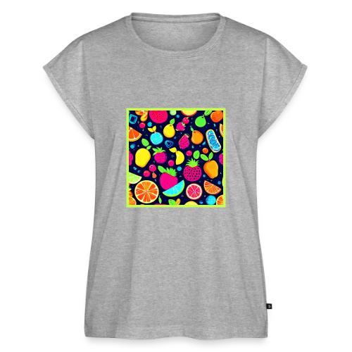 Glowing Fruit Mosaic Design - Women's Premium Roll Up Sleeve T-Shirt